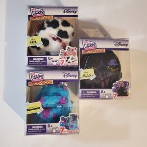 Lot of 3 Disney Real Littles Backpacks 7 Surprises Aladdin, Monsters, Dalmatians